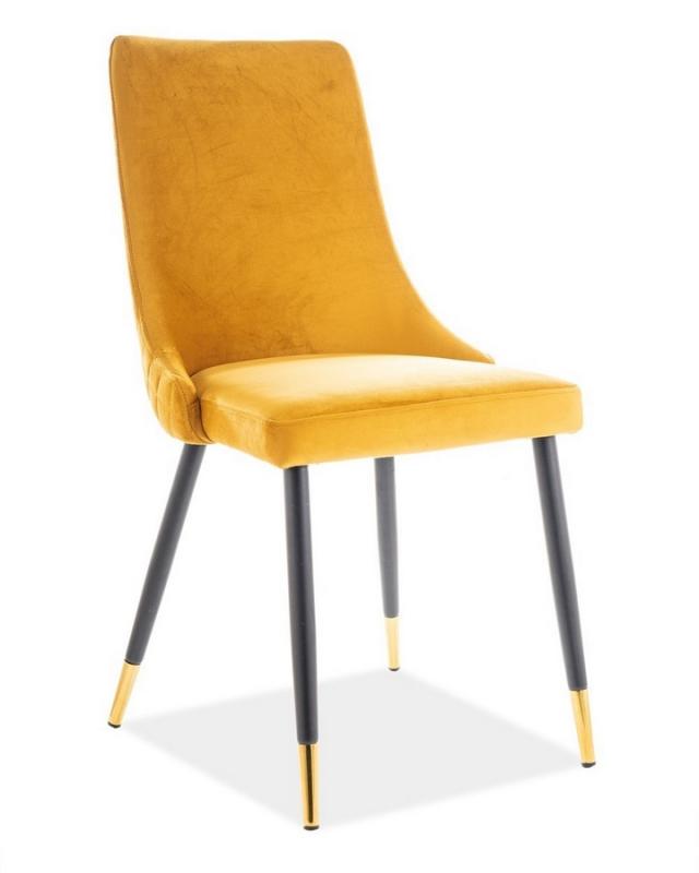 Jídelní čalouněná židle PIANO velvet žlutá/černá/zlatá