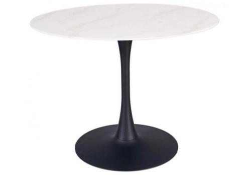 Jídelní stůl ONTARIO 100 mramorované bílé sklo/černá