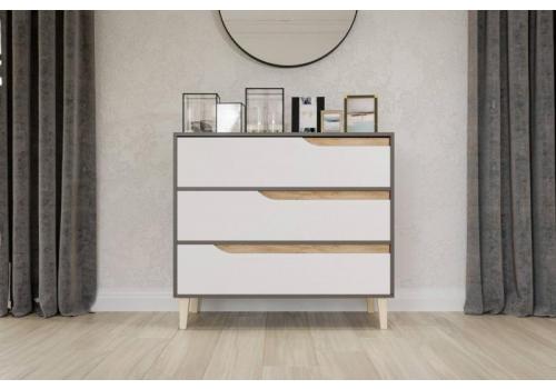 WOOD komoda se zásuvkami, antracit/bílá/dub Craft zlatý
