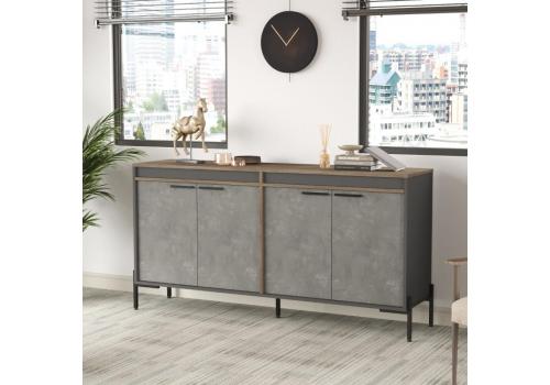 ZADORA industriální komoda, ořech/beton/antracit