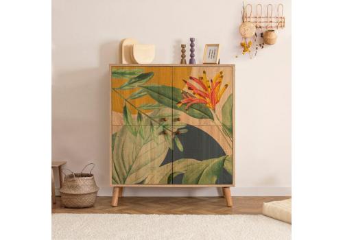 Multilüx Saka stylová komoda na nožičkách, dub Sonoma / zelená / žlutá