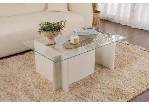 Vetrino prosklený konferenční stolek, bílé dřevo