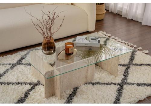 Flavio prosklený konferenční stolek, traventine