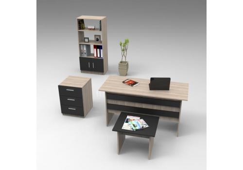 AREZO kancelářský set s regálem, dub/černá