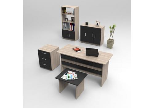 BALANKAN kancelářský set s regálem, dub/černá