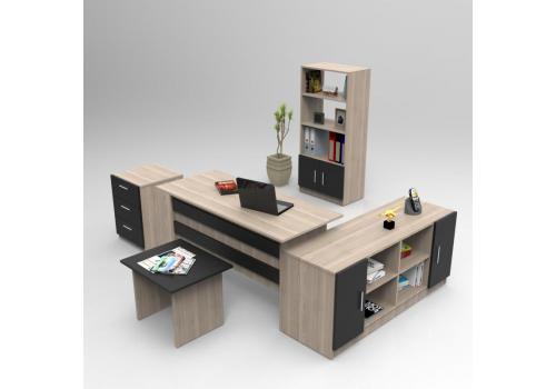 COLIMA kancelářský set s regálem, dub/černá