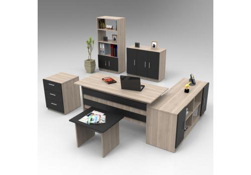 DZEMUL kancelářský set s regálem, dub/černá