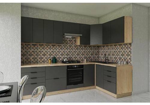 Rohová kuchyňská linka 280x140 KROFT R2N grafit/dub sonoma