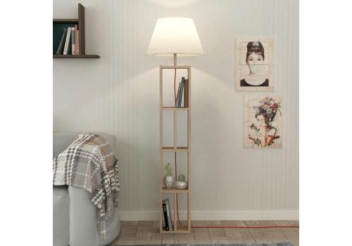 Stojací lampa s regálem GORNIO, barva dub/bílá