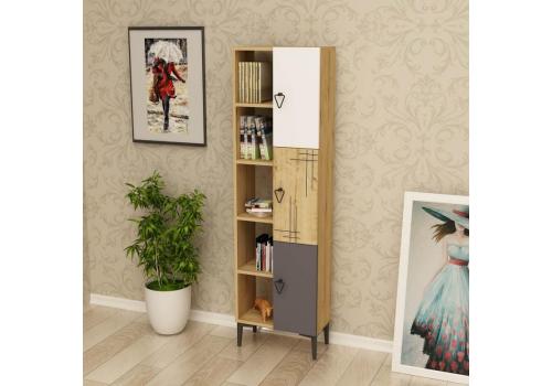 KODIAK regál na nožičkách, bílá / dub / antracit / ořech