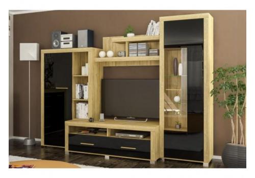 Obývací sestava NOEMA, dub zlatý/černý lesk