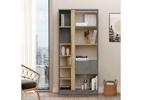 SIMUNA regál, barva beton + dub Left