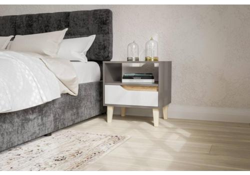 WOOD noční stolek 1S, antracit/bílá/dub Craft zlatý