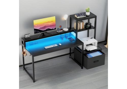 Ložnicová sestava s LED osvětlením, barva šedá/černá/dub