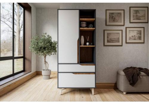 WOOD šatní skříň NO1, antracit/bílá/dub Craft zlatý