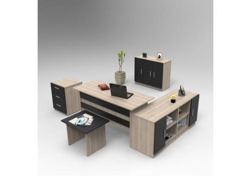 DURANGO kancelářský set se skříňkou, dub/černá