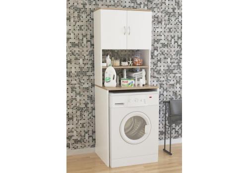 MINANO vysoká skříň na pračku, bílá/borovice