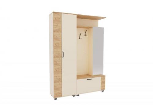 MIRA předsíňová stěna se zrcadlem, Satin / Oak Artisan