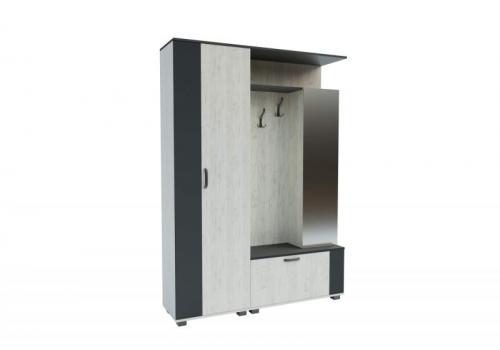 MIRA předsíňová stěna se zrcadlem, White craft oak / Grafite grey