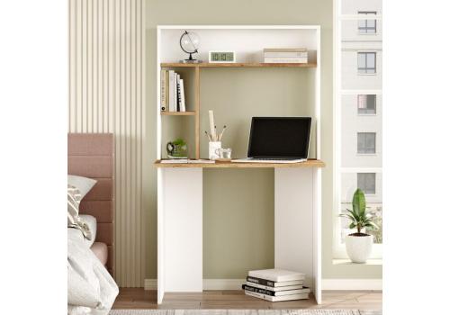 HONTON psací stůl s nástavcem, bílá/borovice