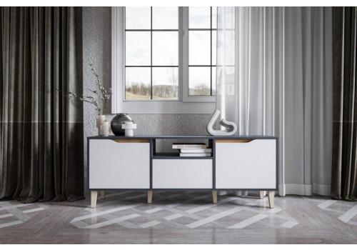 WOOD TV stolek, antracit/bílá/dub Craft zlatý