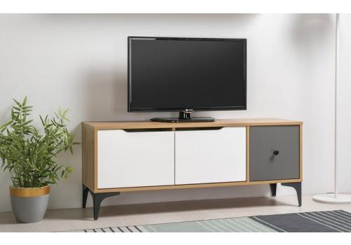 Televizní stolek DRILL dub zlatý/šedá/bílá