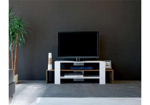 AIRLIE úzký TV stolek, bílá/ořech