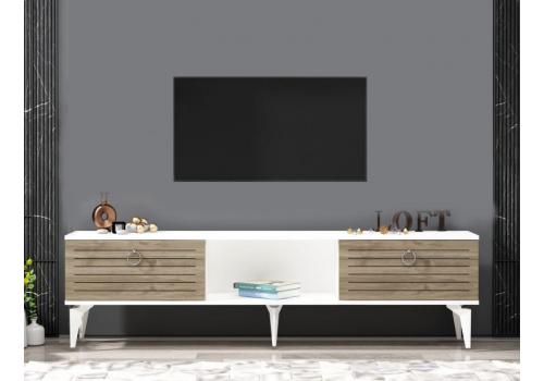 LARING TV stolek na nožičkách, bílá / ořech