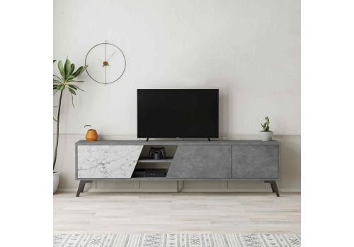 FARNESE, TV stolek, retro šedá / bílý Carrara