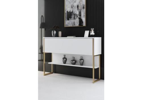 Luxe konzolový stolek se kříňkou, zlatá / bílá