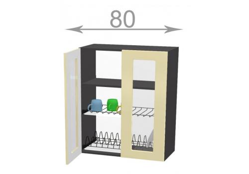 Capri WD8092G, kuchyňská vysoká vitrína s odkapávačem š.80, korpus dub Sonoma, dvířka grafit