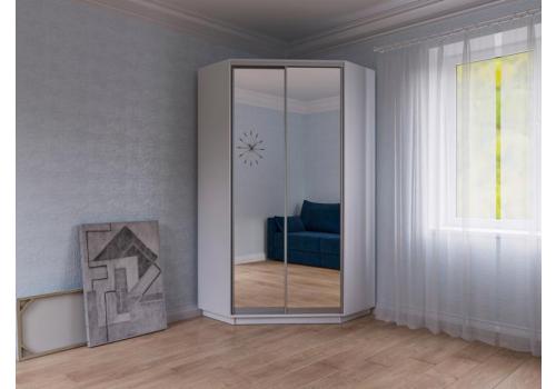 Šatní skříň rohová CORA 110 bílá/zrcadlo